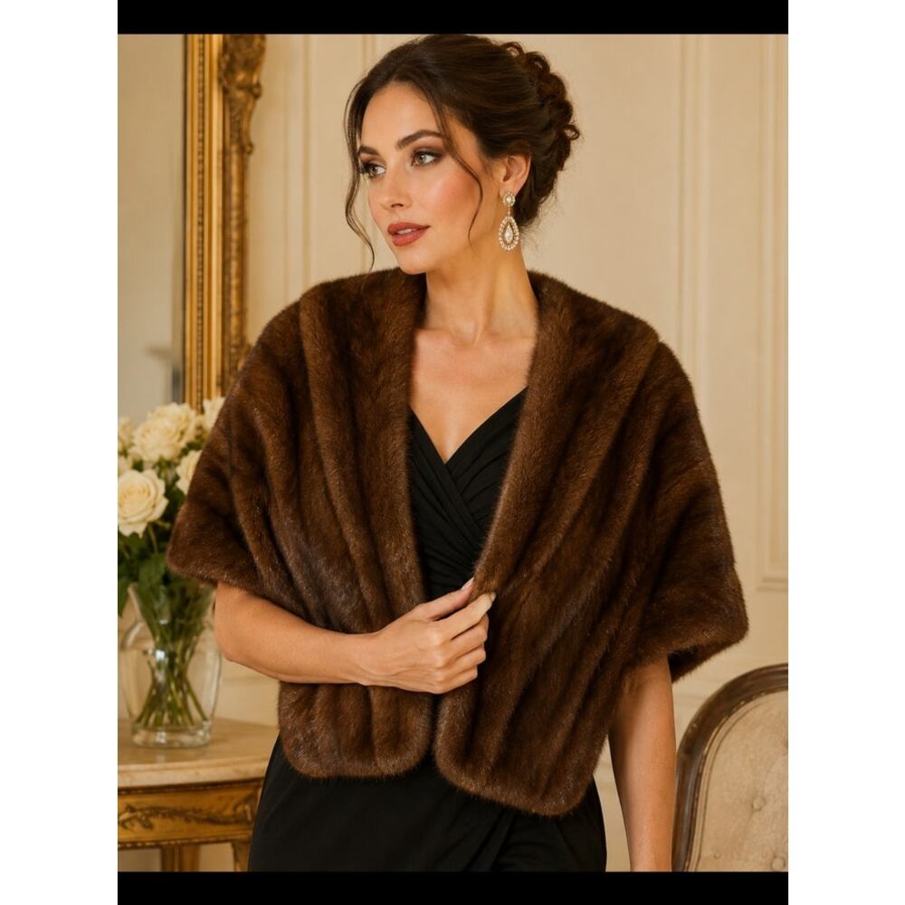 Vintage Brown Mink Fur Stole Capelet Satin‎ Lined Old Hollywood Glam Mob Wife